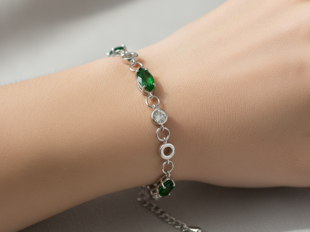 Emerald Cubic Zirconia Silver Bracelet