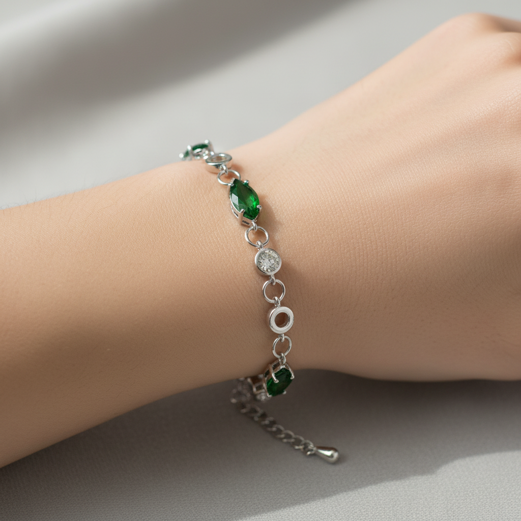 Emerald Cubic Zirconia Silver Bracelet