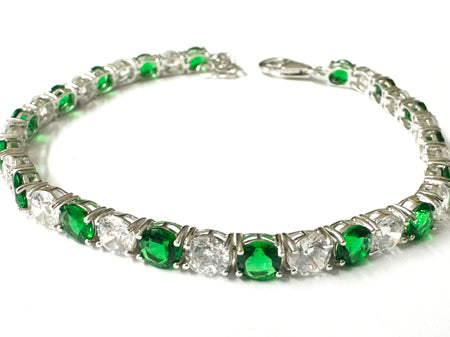 A White And Emerald Cubic Zirconia Tennis 5mm stone Claw set Silver Bracelet