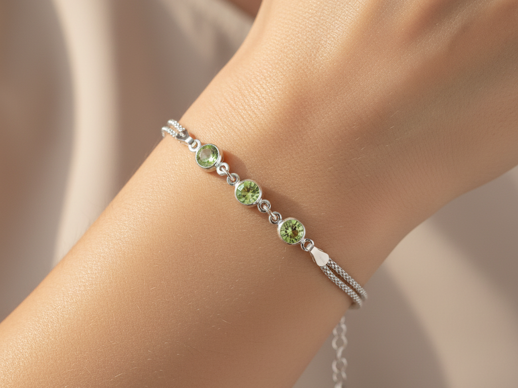 Emerald Cubic Zirconia Silver Bracelet
