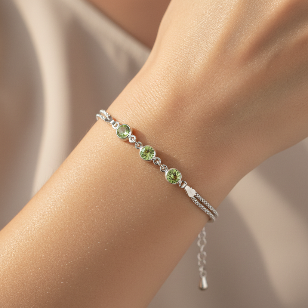 Emerald Cubic Zirconia Silver Bracelet
