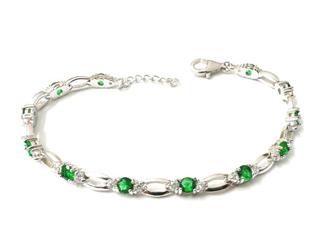 Emerald & White Cubic Zirconia Silver Bracelet