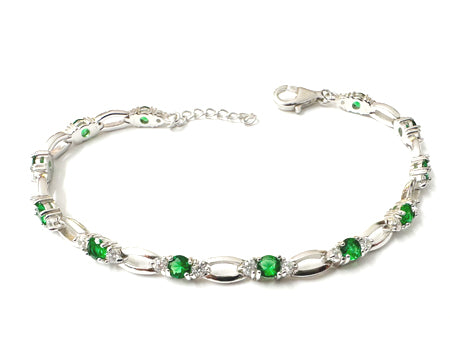 Emerald & White Cubic Zirconia Silver Bracelet