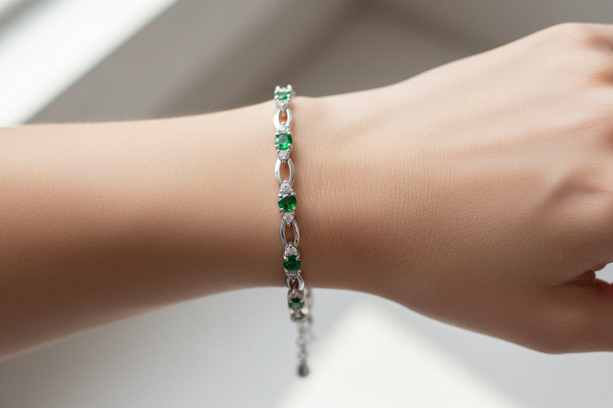 Emerald and White Cubic Zirconia Bracelet