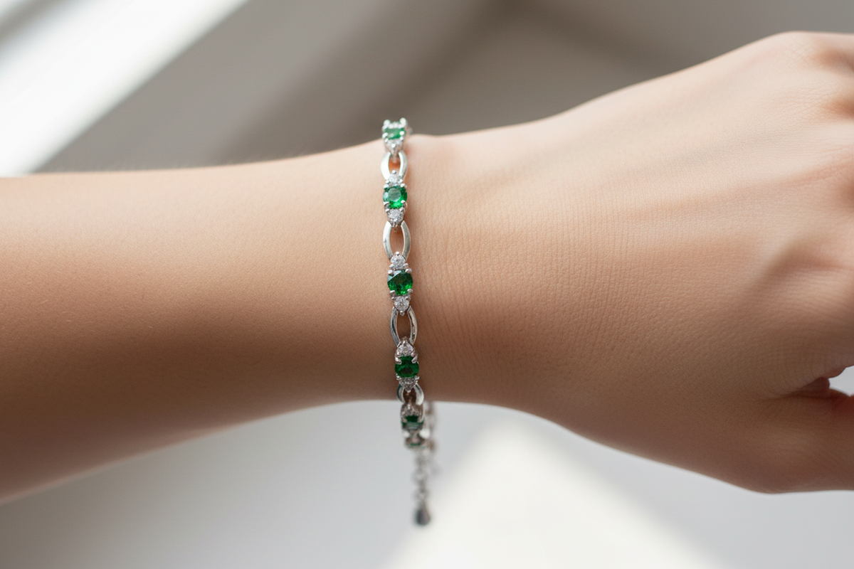Emerald and White Cubic Zirconia Bracelet