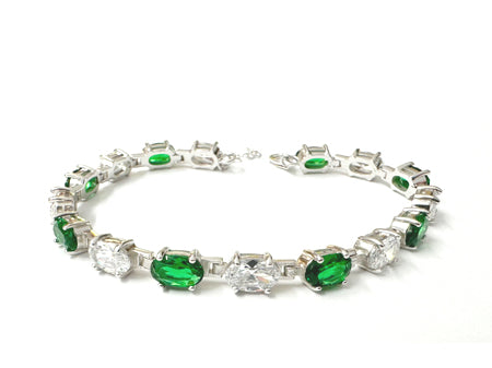 Emerald And White Cubic Zirconia Silver Bracelet