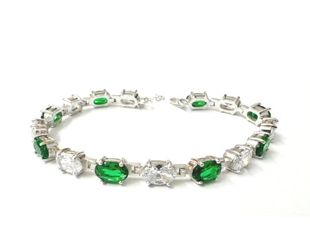 Emerald And White Cubic Zirconia Silver Bracelet