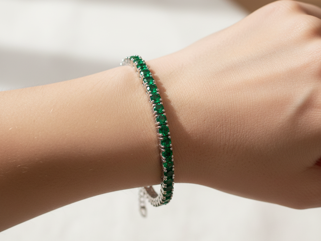 Emerald Cubic Zirconia Claw Set Tennis Bracelet