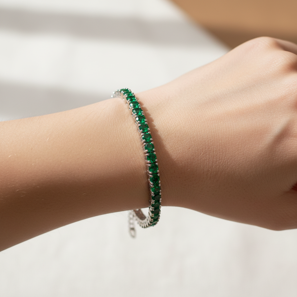 Emerald Cubic Zirconia Claw Set Tennis Bracelet