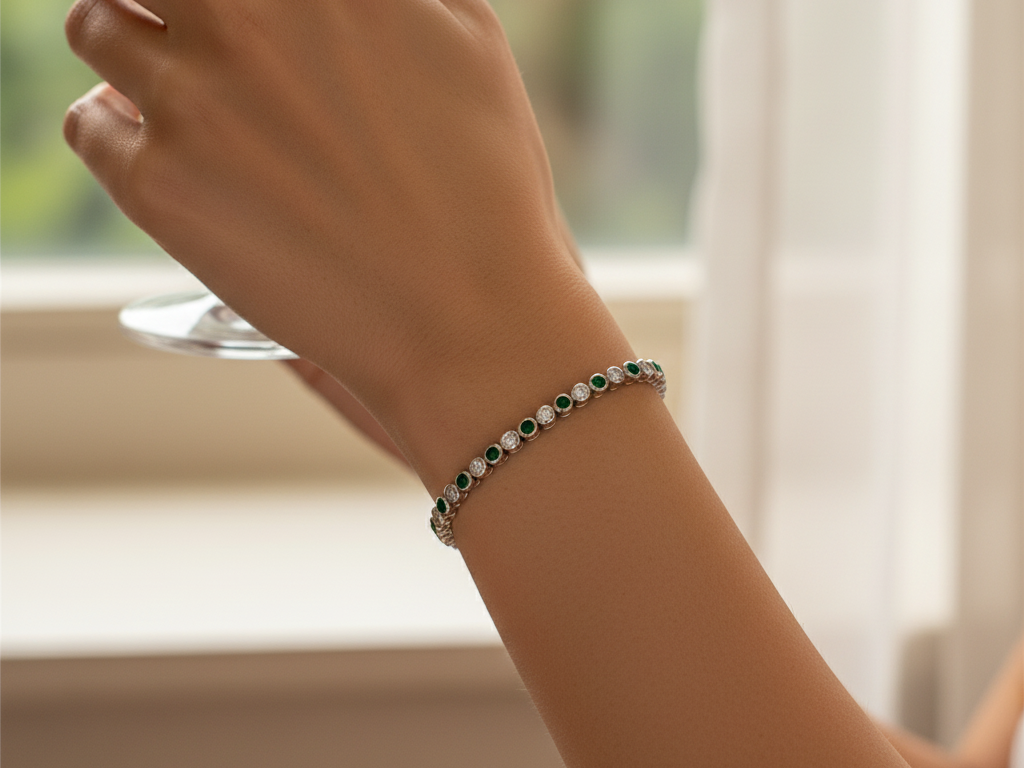 Emerald Cubic Zirconia Rubover Set Tennis Bracelet