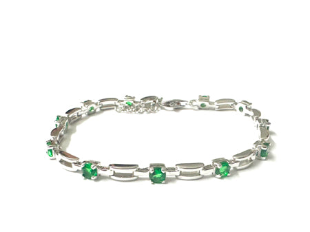 Emerald Cubic Zirconia Silver Bracelet