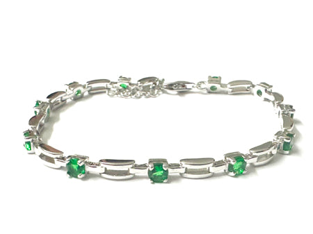 Emerald Cubic Zirconia Silver Bracelet