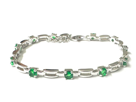 Emerald Cubic Zirconia Silver Bracelet