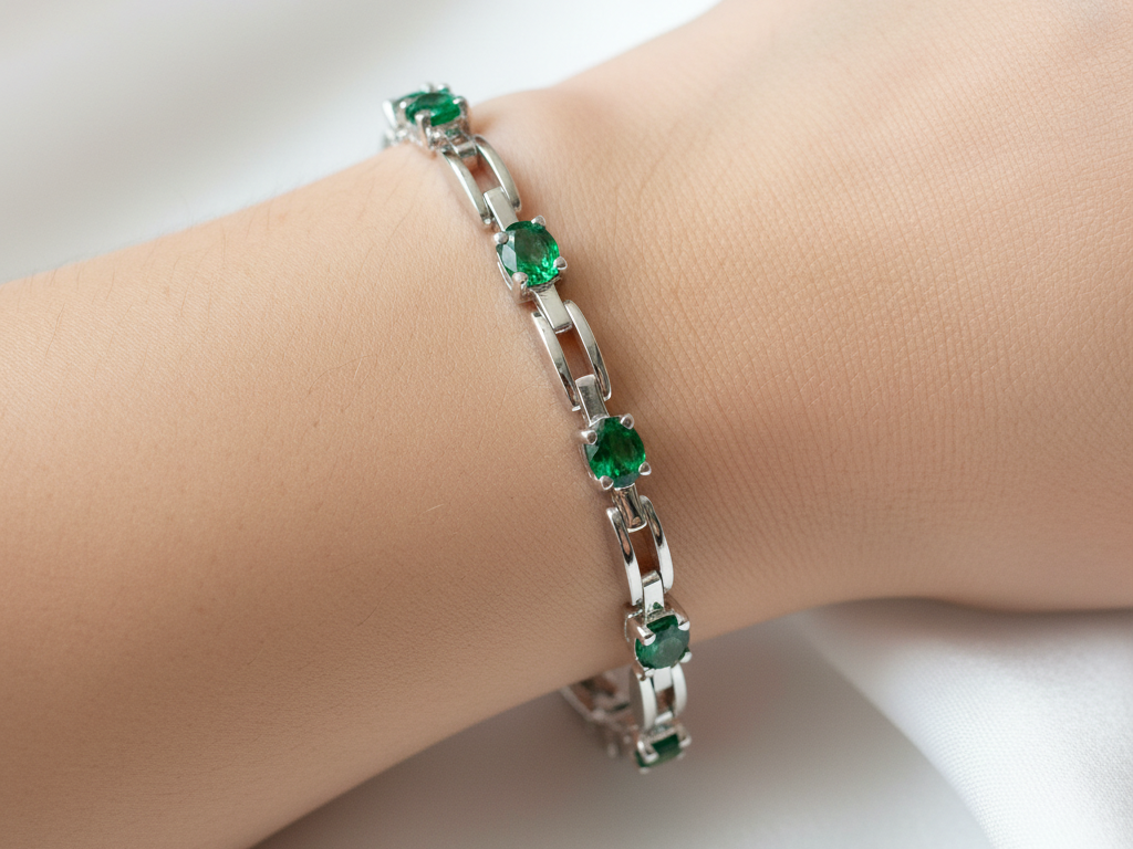Emerald Cubic Zirconia Silver Bracelet