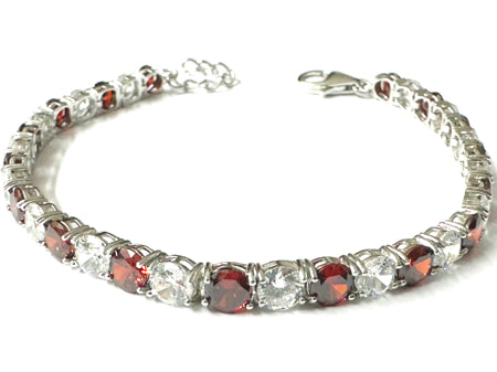 A White And Garnet Cubic Zirconia Tennis 5mm stone Claw set Silver Bracelet