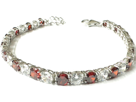 A White And Garnet Cubic Zirconia Tennis 5mm stone Claw set Silver Bracelet