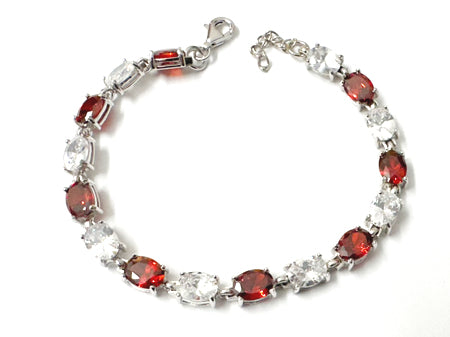 Garnet & White Cubic Zirconia Silver Bracelet
