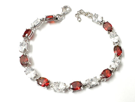 Garnet & White Cubic Zirconia Silver Bracelet
