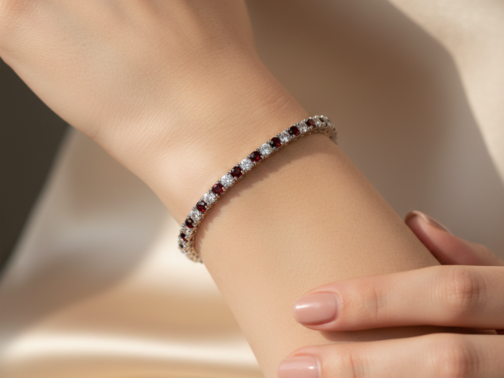 Garnet Cubic Zirconia Claw Set Tennis Bracelet