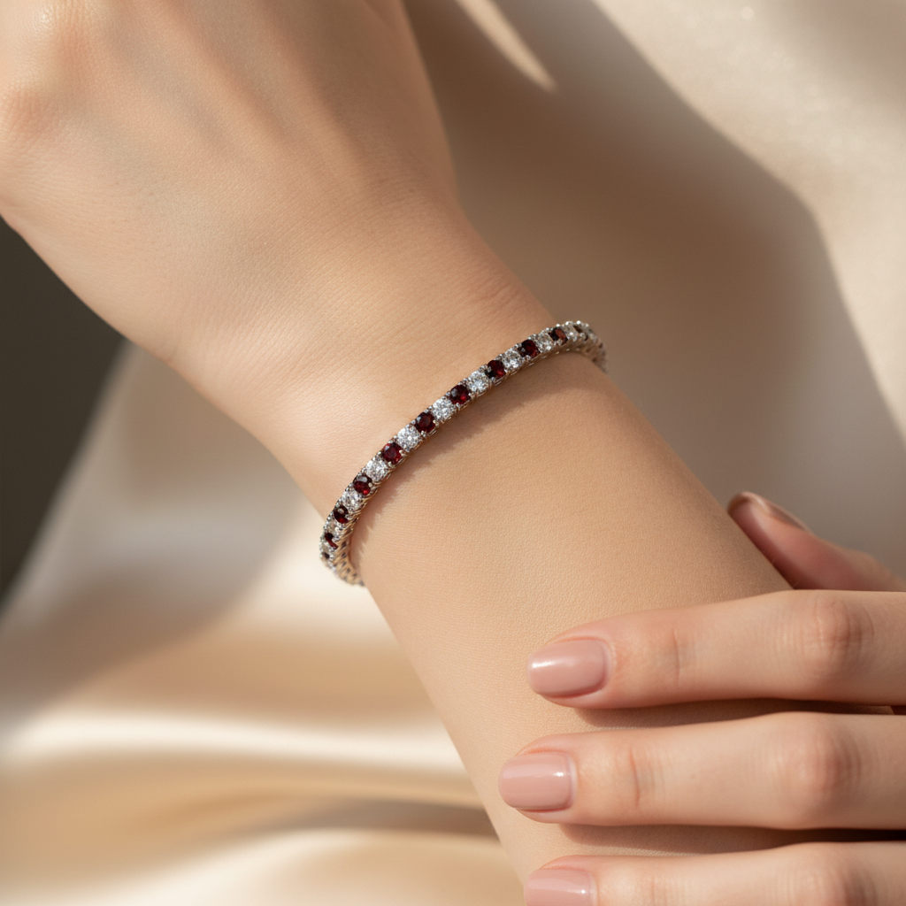 Garnet Cubic Zirconia Claw Set Tennis Bracelet