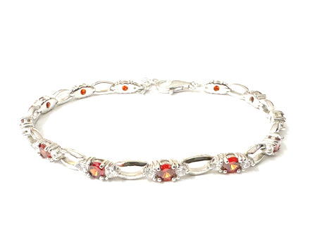 Garnet & White Cubic Zirconia Silver Bracelet