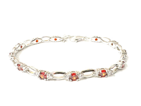 Garnet & White Cubic Zirconia Silver Bracelet
