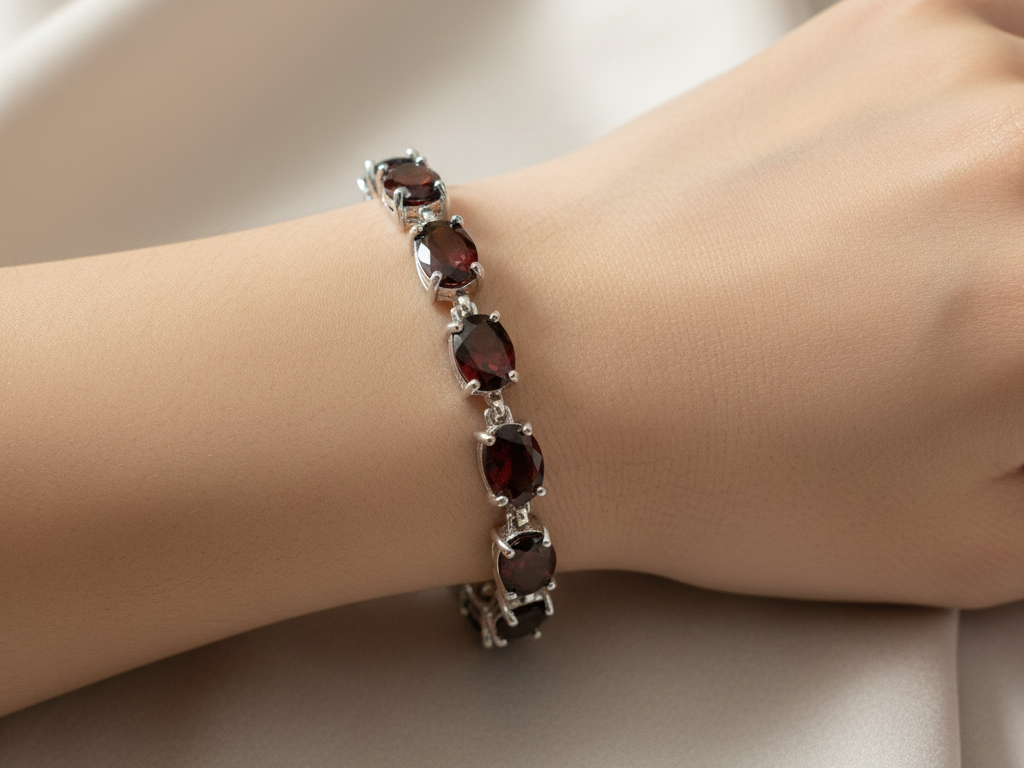 Garnet Cubic Zirconia Silver Bracelet