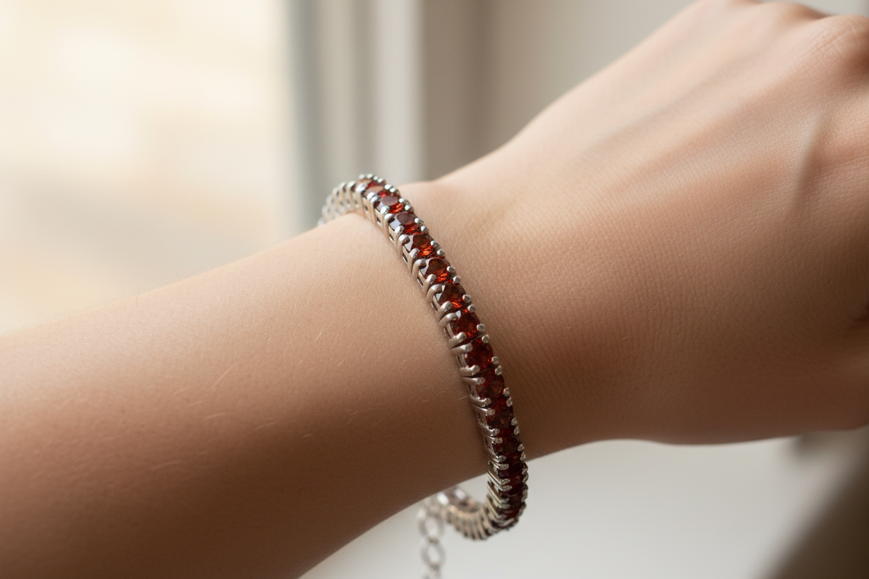 Garnet Cubic Zirconia Claw Set Tennis Bracelet