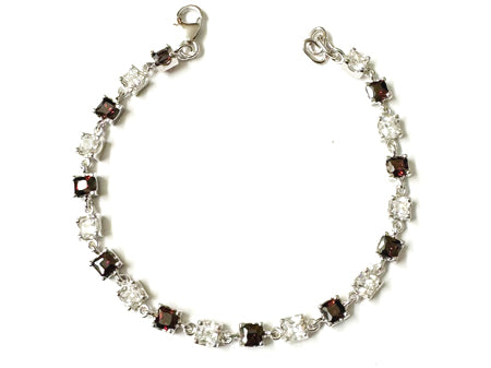 Garnet And White Cubic Zirconia Silver Bracelet