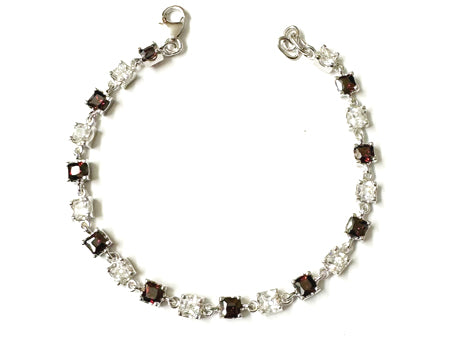 Garnet And White Cubic Zirconia Silver Bracelet