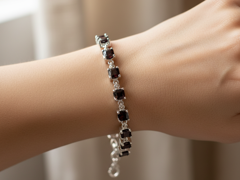 Garnet Cubic Zirconia Silver Bracelet