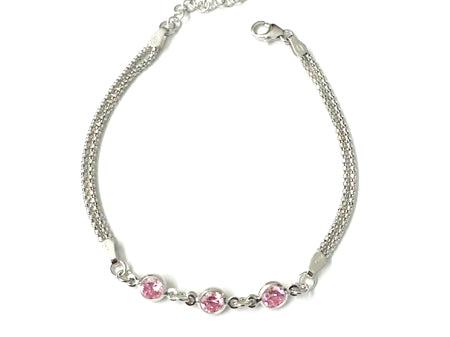 Pink Cubic Zirconia Silver Bracelet