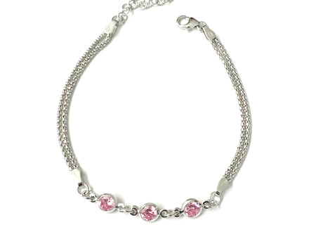 Pink Cubic Zirconia Silver Bracelet