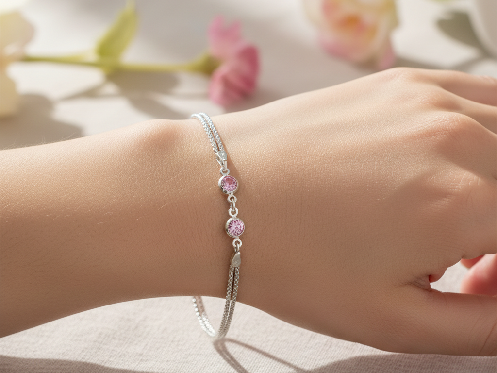 Pink Cubic Zirconia Silver Bracelet
