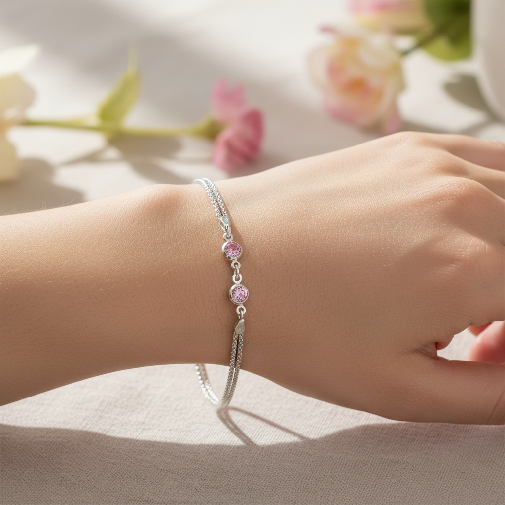 Pink Cubic Zirconia Silver Bracelet