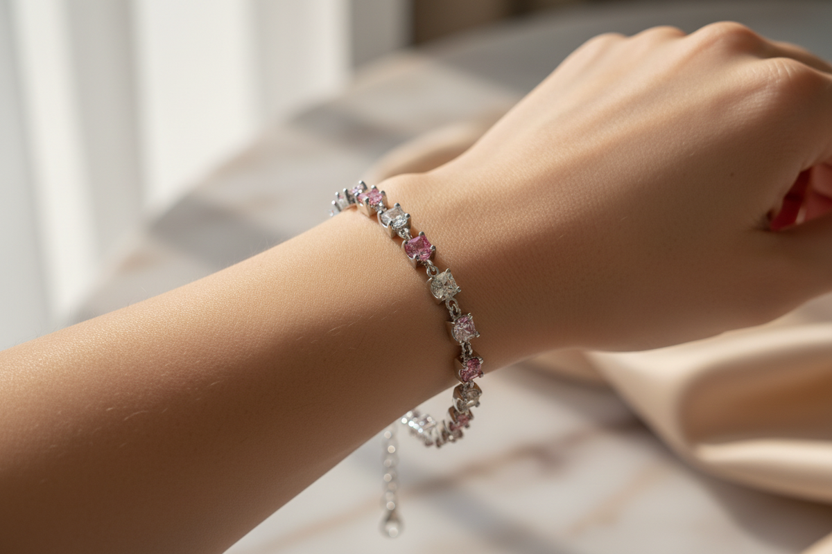 Pink & White Cubic Zirconia Bracelet