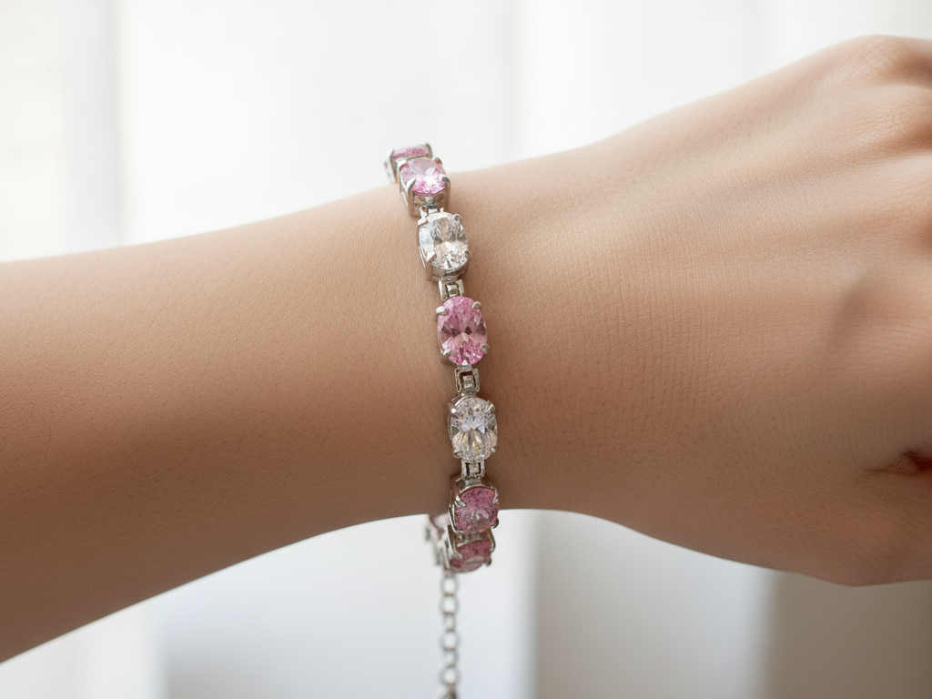 Pink & White Cubic Zirconia Bracelet