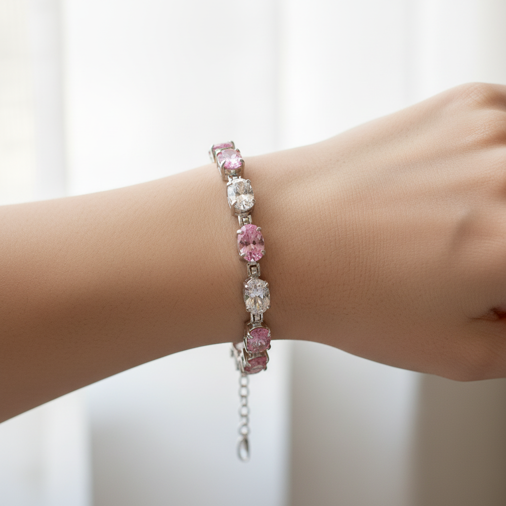 Pink & White Cubic Zirconia Bracelet