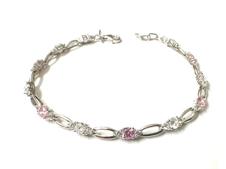 Pink & White Cubic Zirconia Silver Bracelet