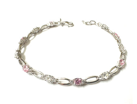Pink & White Cubic Zirconia Silver Bracelet