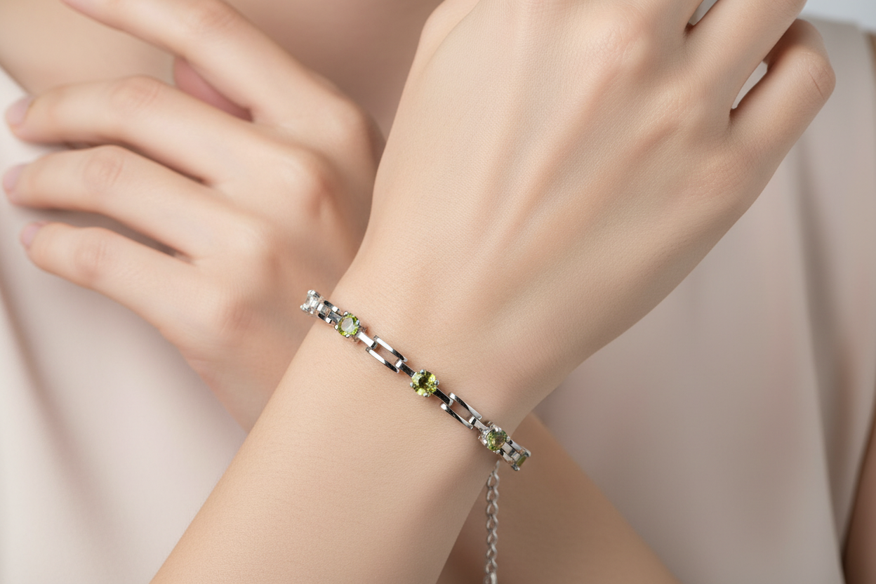 Peridot Cubic Zirconia Silver Bracelet