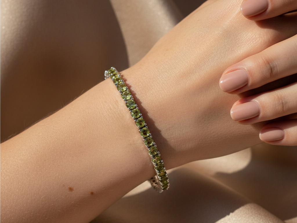 All Peridot Cubic Zirconia Silver Bracelet