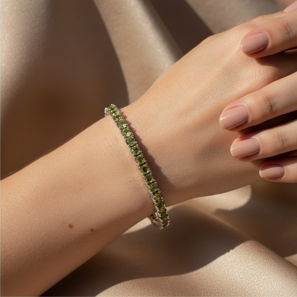 All Peridot Cubic Zirconia Silver Bracelet