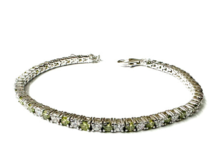 Peridot And White Cubic Zirconia Silver Bracelet
