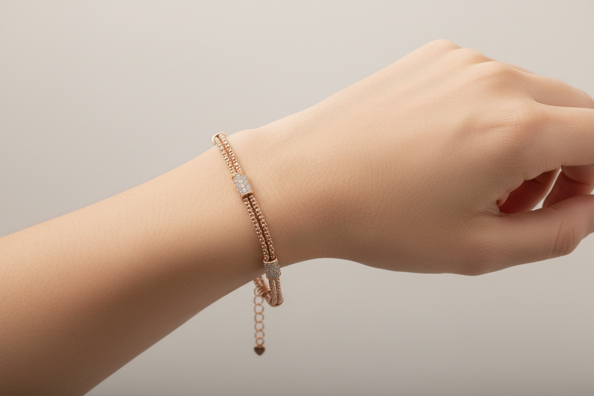 Rose Gold on Silver Cubic Zirconia Bracelet.