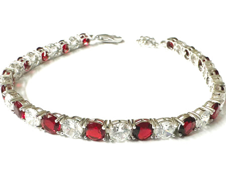 A White And Ruby Cubic Zirconia Tennis 5mm stone Claw set Silver Bracelet