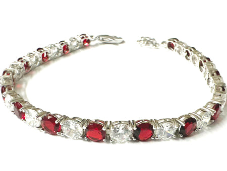 A White And Ruby Cubic Zirconia Tennis 5mm stone Claw set Silver Bracelet