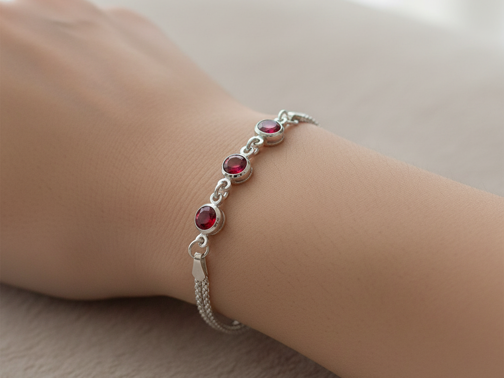 Ruby Cubic Zirconia Silver Bracelet