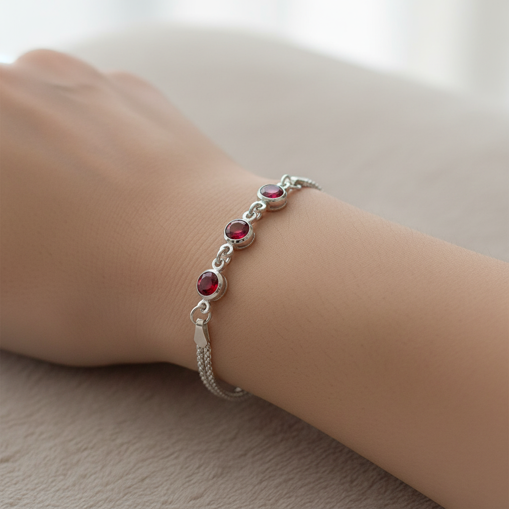 Ruby Cubic Zirconia Silver Bracelet