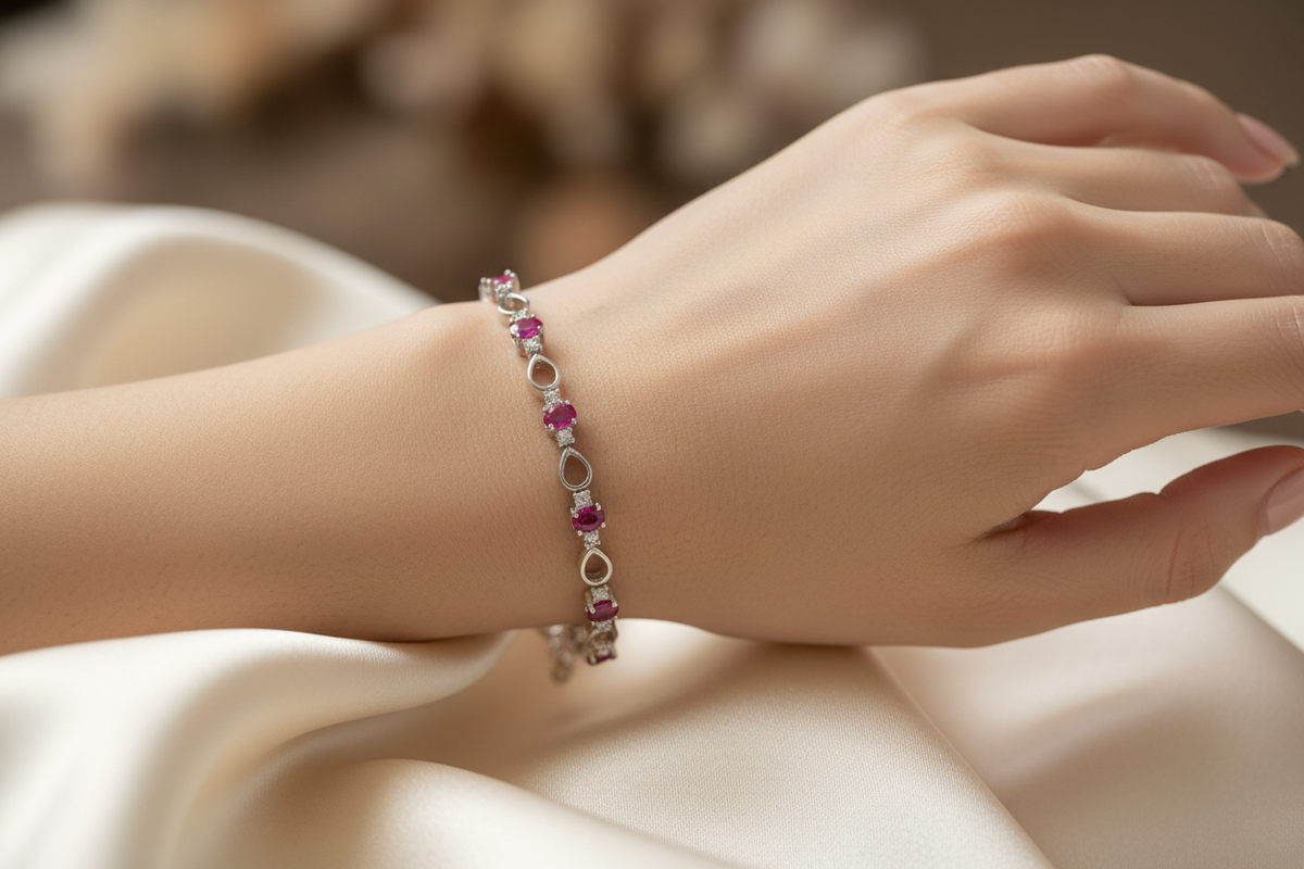 Ruby and White Cubic Zirconia Bracelet